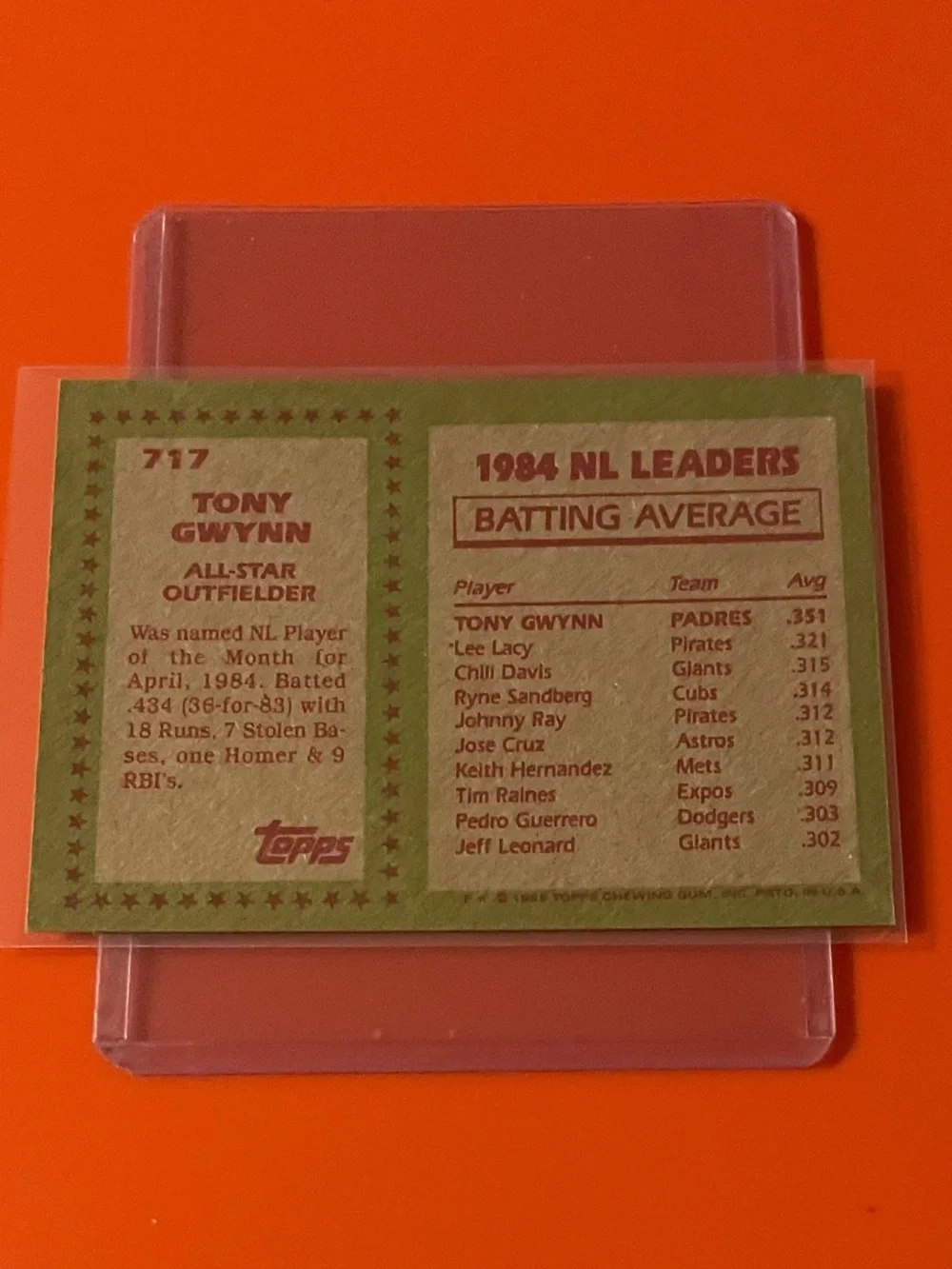 Tony Gwynn #717 [All-Star] 1985 Topps Baseball Trading Card